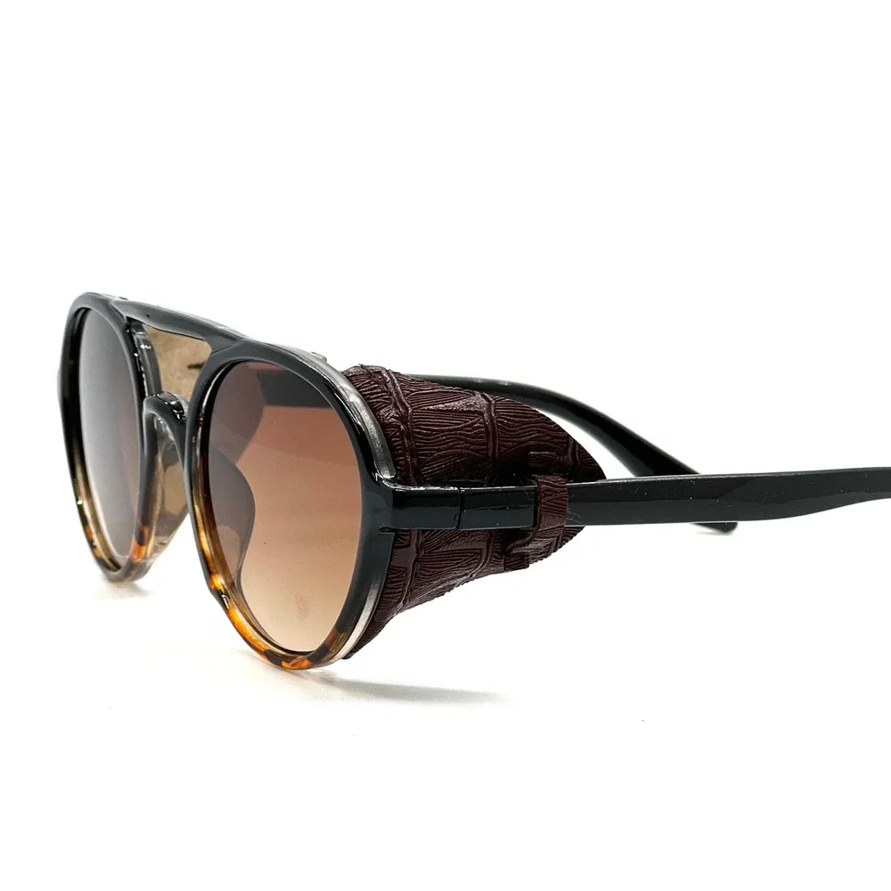 Men Circle Sunglasses Tortoise Shell Brown Gradient Lens Eyewear Classic Driving